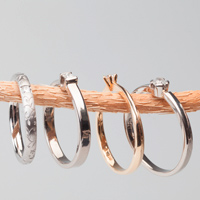 vier Ringe auf einem Holzstab aufgereiht